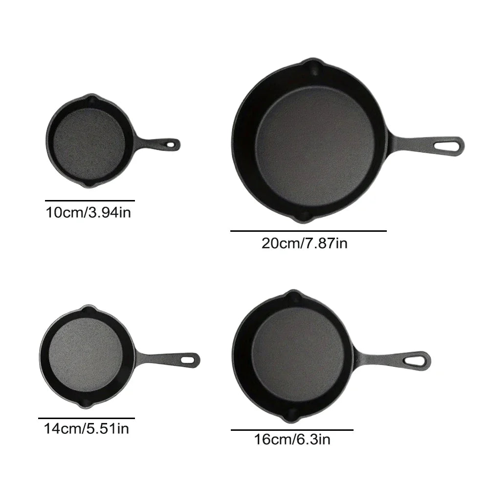 4PCS Cast Iron Skillet + Oil Brush + Anti-Scald Gloves Non-Stick Pancake