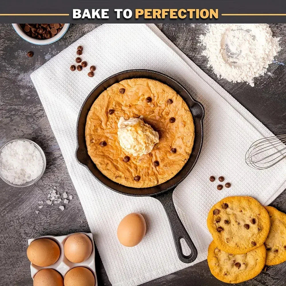 4PCS Cast Iron Skillet + Oil Brush + Anti-Scald Gloves Non-Stick Pancake