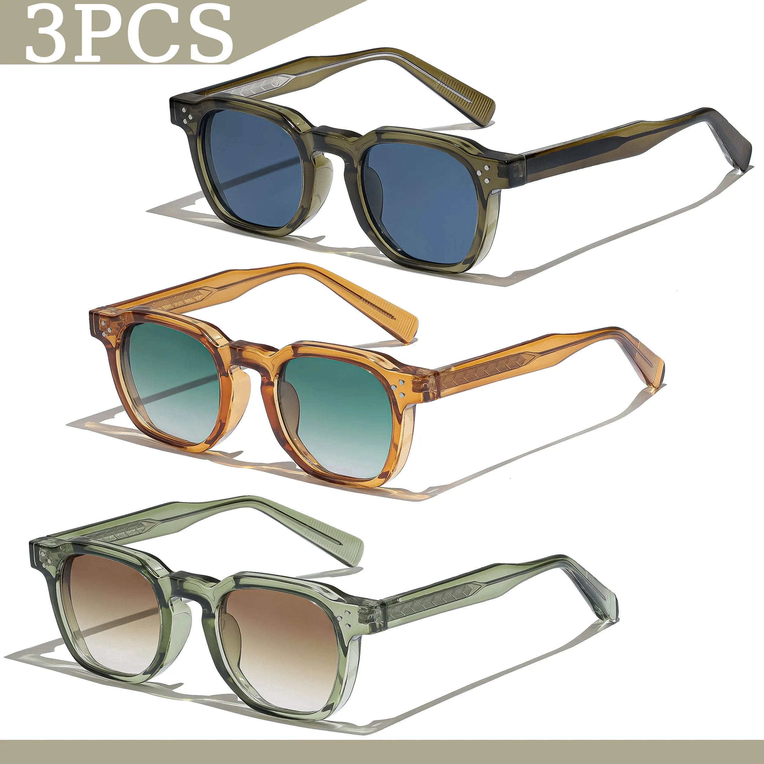 1/2/3 Pcs Wholesale New Square Retro Sunglasses Men