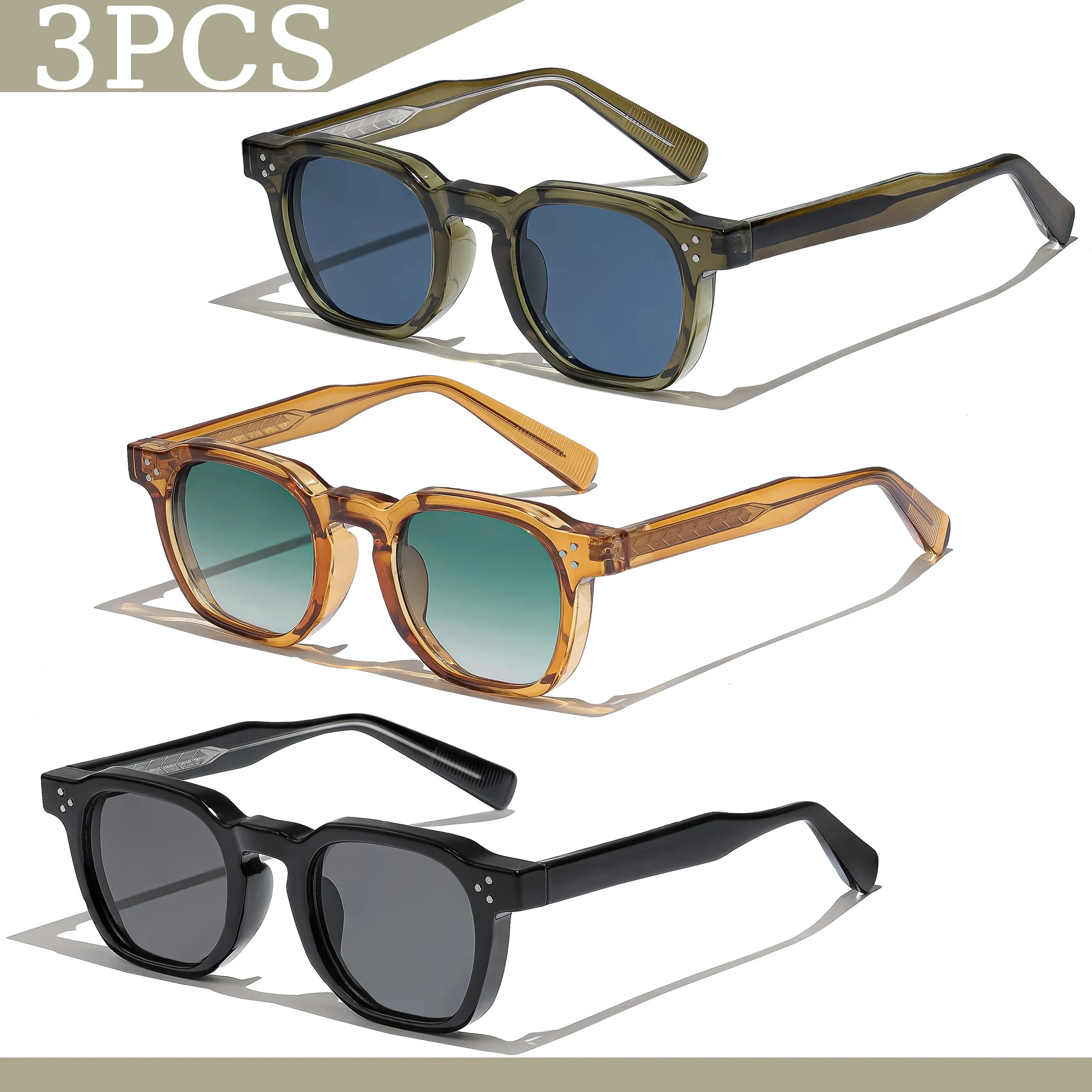 1/2/3 Pcs Wholesale New Square Retro Sunglasses Men