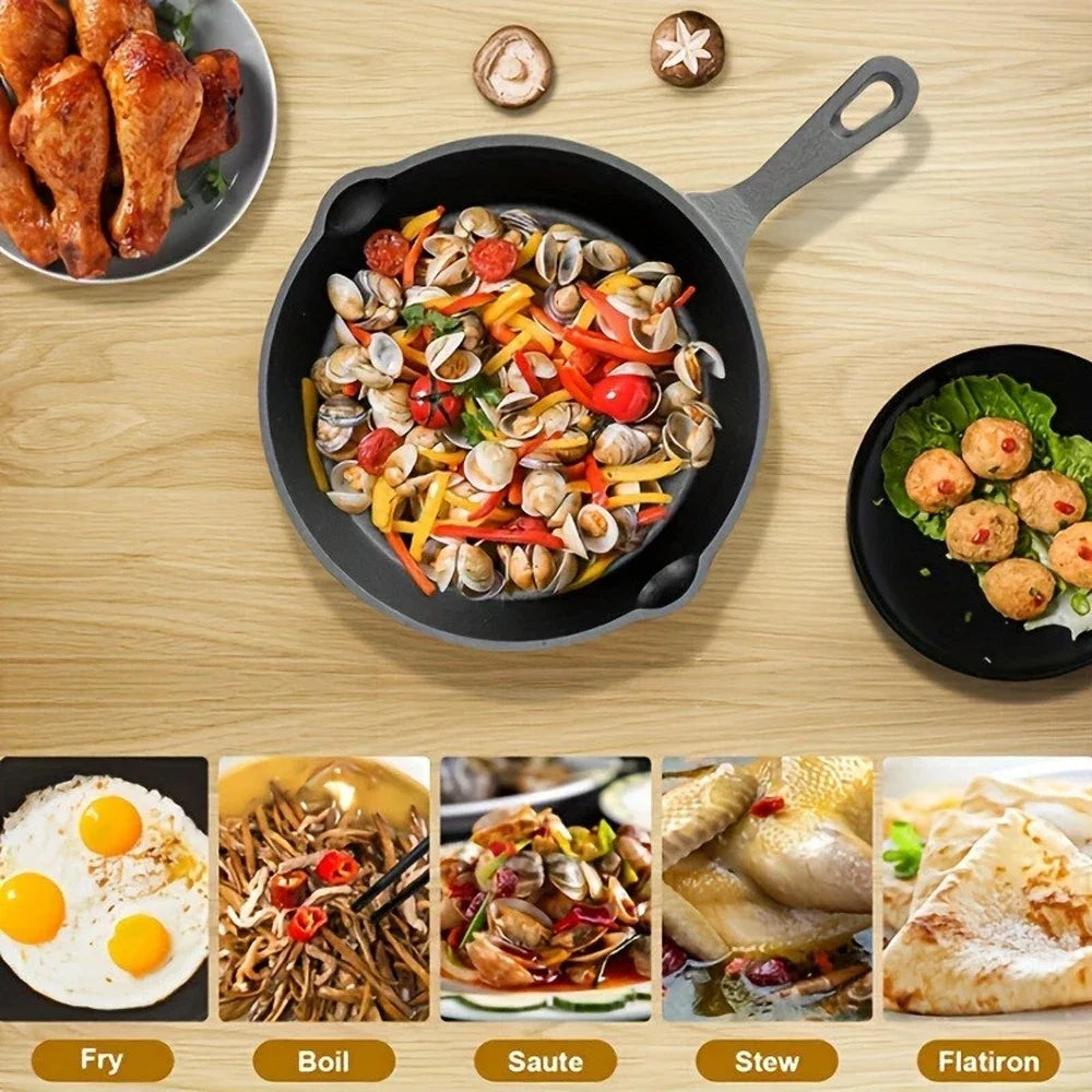 4PCS Cast Iron Skillet + Oil Brush + Anti-Scald Gloves Non-Stick Pancake