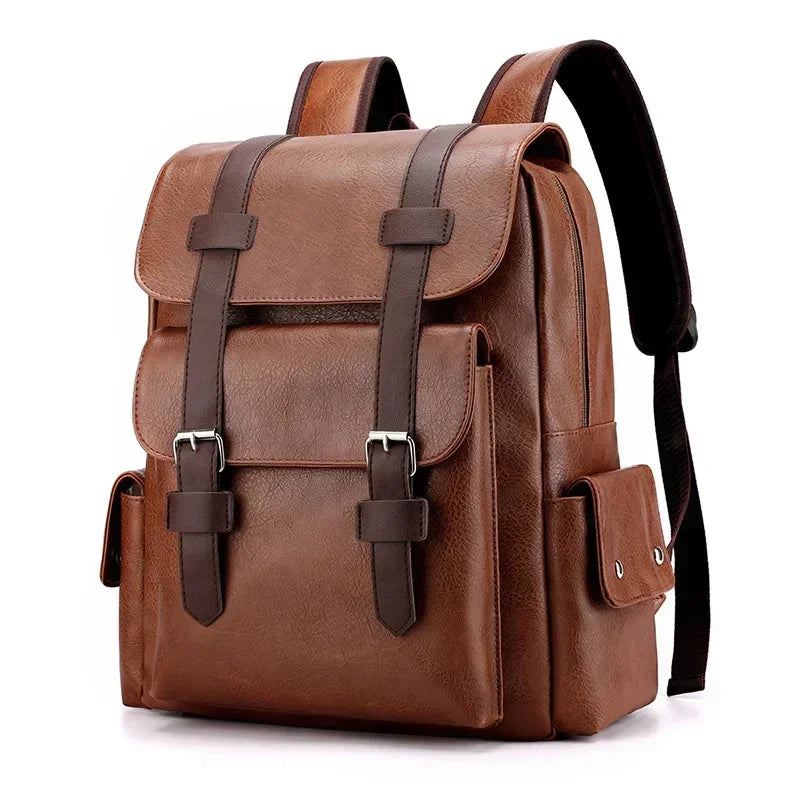 Korean Version Large Capacity Soft PU Leather Backpack for Men and Women