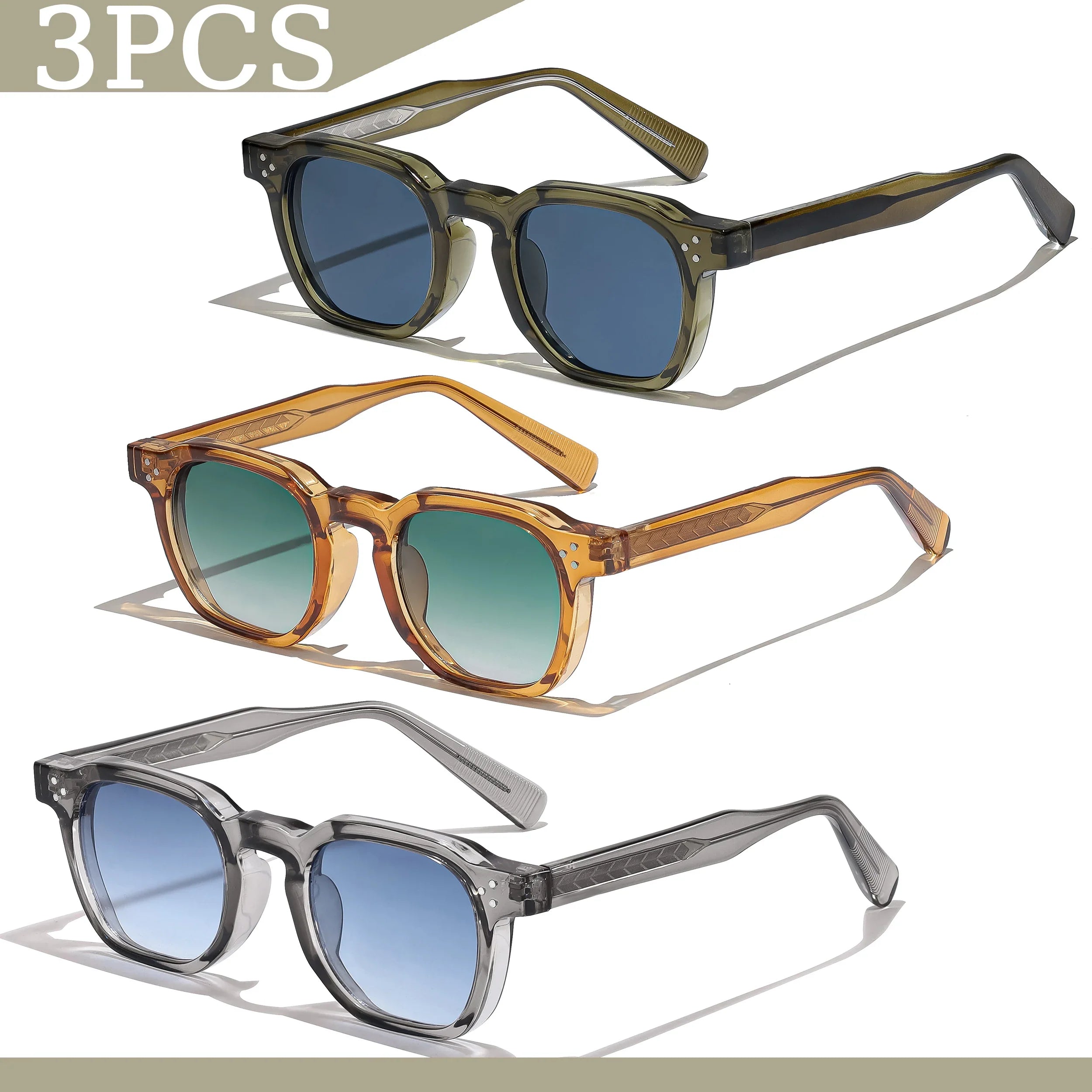 1/2/3 Pcs Wholesale New Square Retro Sunglasses Men