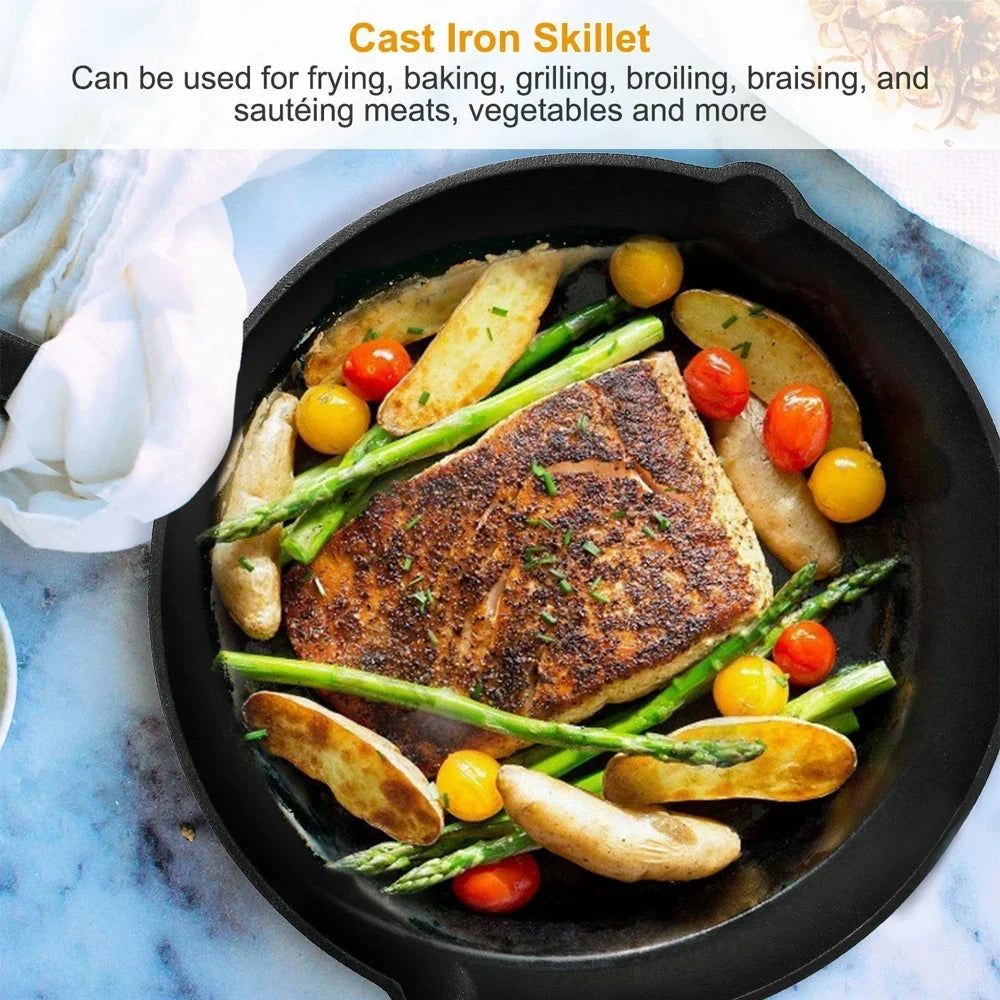 4PCS Cast Iron Skillet + Oil Brush + Anti-Scald Gloves Non-Stick Pancake