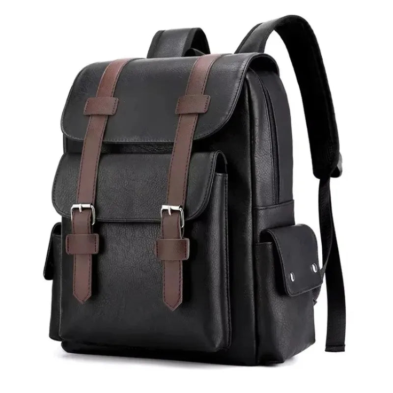 Korean Version Large Capacity Soft PU Leather Backpack for Men and Women