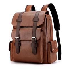 Korean Version Large Capacity Soft PU Leather Backpack for Men and Women