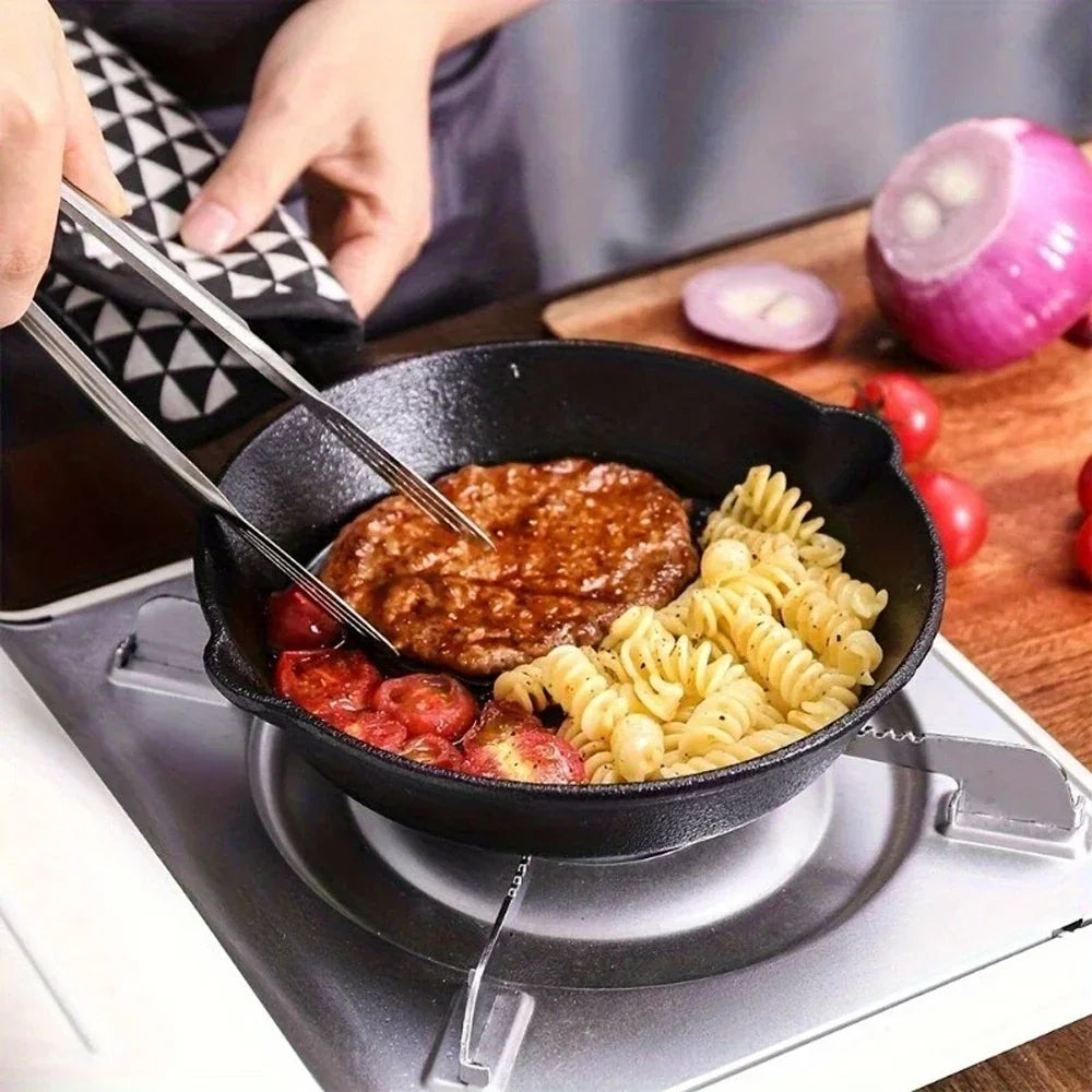 4PCS Cast Iron Skillet + Oil Brush + Anti-Scald Gloves Non-Stick Pancake