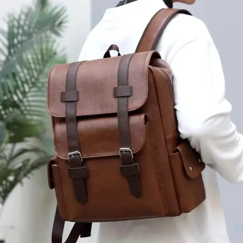 Korean Version Large Capacity Soft PU Leather Backpack for Men and Women