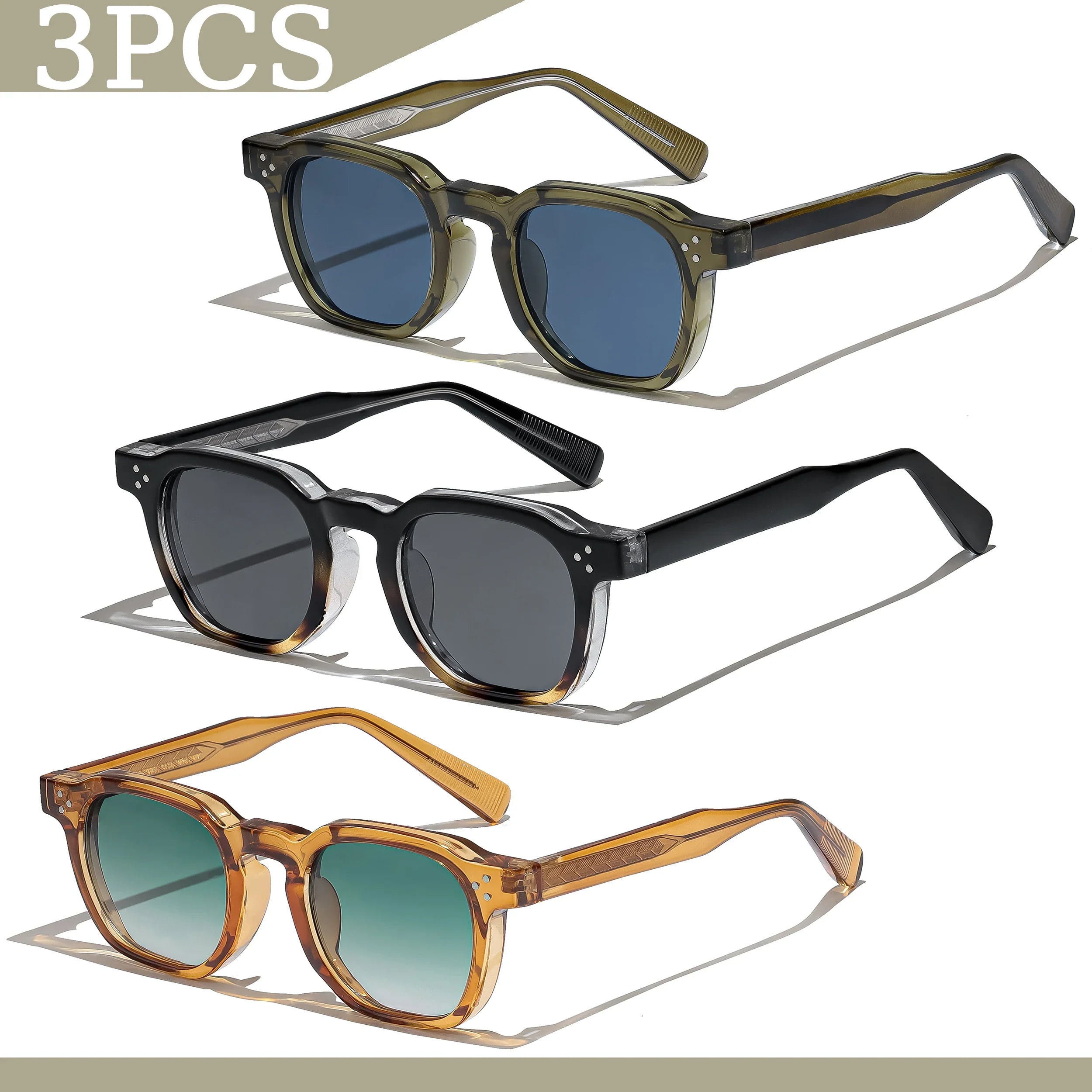 1/2/3 Pcs Wholesale New Square Retro Sunglasses Men