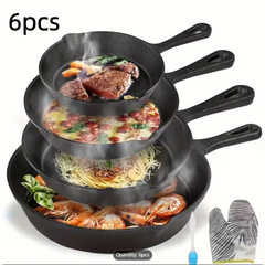 4PCS Cast Iron Skillet + Oil Brush + Anti-Scald Gloves Non-Stick Pancake